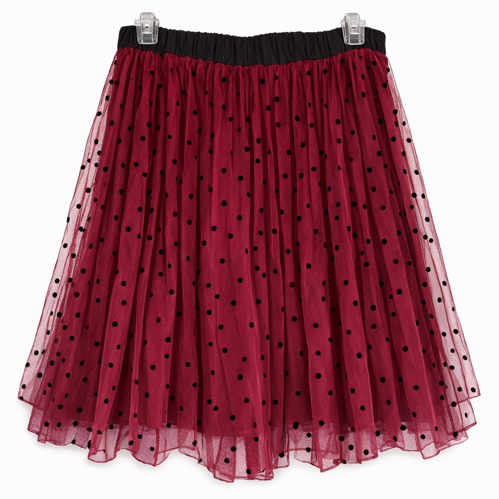 Draper James Tulle Skirt Midi burgundy black dotted Swiss size XL